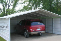 carport with 3 sides enclosed/ front gable open/ 4/12 roof pitch/ color screws/single truss